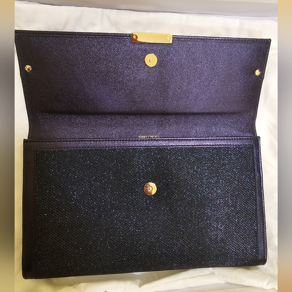 Authentic JIMMY CHOO Glitter Leather Trimmed Reese Clutch, large, color ink - Picture 8 of 16